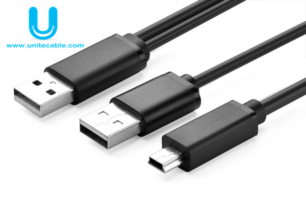 USB 2.0 A male ×2 to Mini 5pin Male Cable