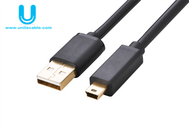 USB 2.0 A Male To Mini 5 Pin Male cable Gold-plated